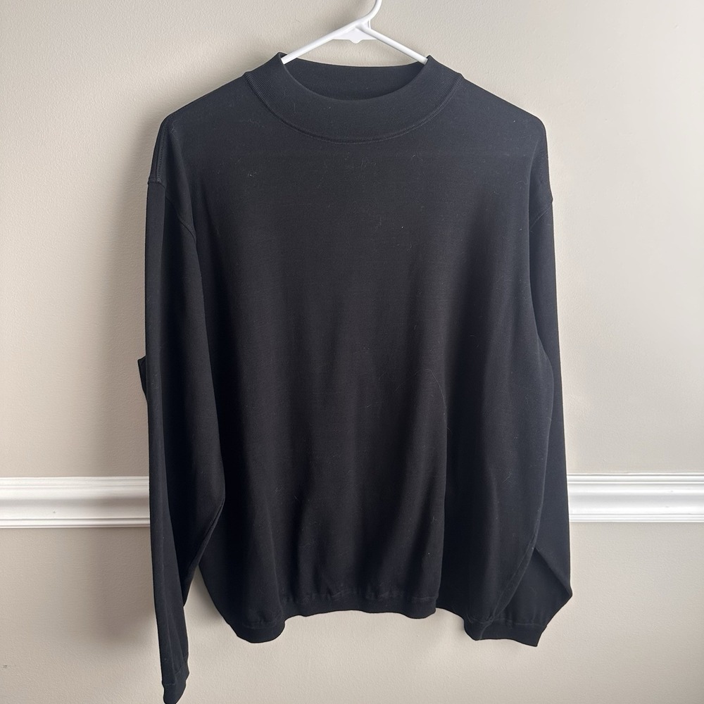 St. Croix Mens Cotton Knit Pullover Sweater Black L USA Basic Preppy Minimalist